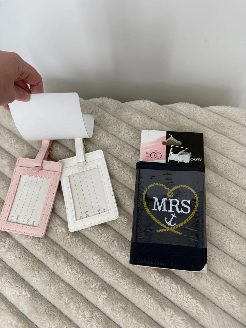 Mr. and Mrs. Luggage Tags and Passport Cases - White & Pink Lot